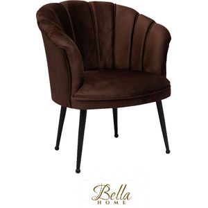 Bella Home Mila - Fauteuil - Velvet - Schelp - Bruin met zwarte poten