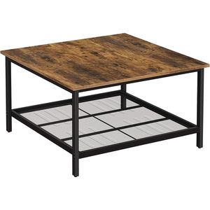 Salontafel, salontafel, gemaakt van staal, met rasterplank, vierkant, industrieel ontwerp, voor woonkamer, vintage bruin-zwart LCT065B01