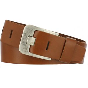 Leren Heren/Dames Riem | 5cm breed | Riemmaat: 85cm (totale lengte: 100cm) | 100% echt leer | Kleur: cognac | Nikkelvrije gesp