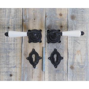 Set van 2 Deurkrukken met handvat keramische in antiek wit