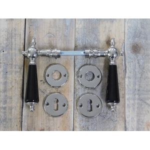 Set deurbeslag voor kamerdeuren, nikkel glanzend, deurknoppen met porseleinen handvat  zwart