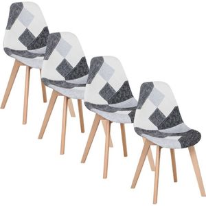 Manzibo Set van 4 Stoelen  - Eetkamerstoel - Eetkamerstoelen - Houten poten - 4 stoelen - Voor keuken of huiskamer - Moderne look - Leuk Printje - Vrolijke Stoel - Grijs
