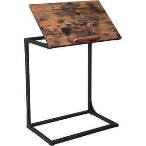 Bijzettafel, laptoptafel met verstelbaar oppervlak, 55 x 35 x 66 cm, banktafel, bureau, slaapkamer, woonkamer, eenvoudige constructie, stalen frame, industriële stijl, vintage bruin-zwart LNT057B01