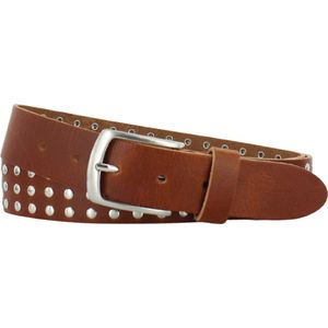 Leren Riem met studs | 4cm breed | Riemmaat: 85cm (totale lengte: 100cm) | 100% echt leer | Kleur: cognac | Nikkelvrije gesp