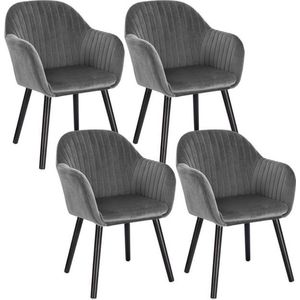 Set van 4 Stoelen - Luxe Eetkamerstoel - Eetkamerstoelen - 4 stoelen - Voor keuken of huiskamer - Moderne look - Geruit - Velvet - Donker grijs