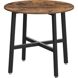 Eettafel klein, ronde keukentafel, voor woonkamer, kantoor, 80 x 75 cm (Ø x H), industrieel ontwerp, vintage bruin-zwart KDT080B01