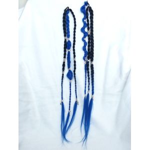 Clip-in hair extensions van synthetisch haar vlechten | Blauw - Zwart met zilverkleurige bedels