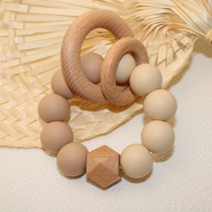 Bijtring - Houten - Siliconen - Bijtspeelgoed- Kraamcadeau - Beige