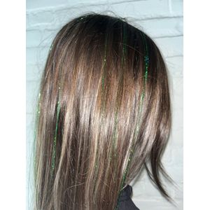 Hair Tinsels - GlitterHaar - Festival Glitter Haar Extensions - 100 Hairtinsels - Inclusief Tutorial - Veel Kleuren - Groen