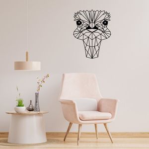 Geometrische Struisvogel - H 77cm B 59cm (XL) - Line art - Wall art - Muurdecoratie zwart - Van Aaken Design