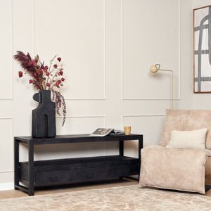 Meubels4nu - TV meubel 150cm - Zwart - Mangohout - Boaz Black - tv dressoir