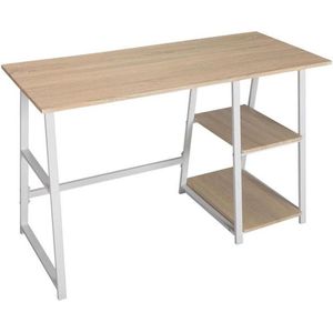 Modern Bureau - Laptop Tafel - Vintage - Industrieel Bureau - Licht Bruin/Wit - Hout/Metaal