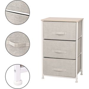 Manzibo Luxe Opbergkast  - Kast - Wandkast - Dressoir - Woonkamer, slaapkamer  - 3 Lades  - Opbergkastje - Trek bak  - Stof - Beige