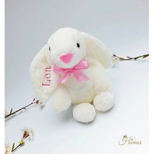 Kraamcadeau - Hawsaz.nl cadeau - Baby knuffel wit - Babygeschenk- knuffel met naam - kraamcadeau met naam - Lief - knuffel konijn 30 cm - Naam Personaliseren - Babyshower cadeau - voor jongens en meisjes - Met naam - Bunnies - Geborduurd