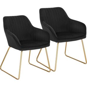 Stoel | set van 2 | Zwart | Goud | Gouden poten | Eetkamer stoelen | Fluweel | Velvet