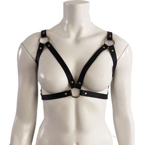 Sensual Minded PU leren harnas top ""Tiffany"" voor vrouwen // Kinky & sexy BDSM club wear // Zwart & champagne goud