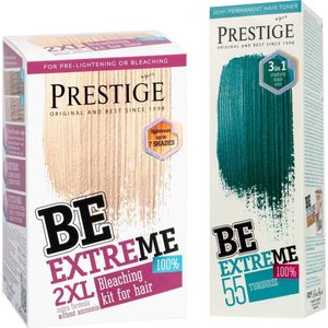 Prestige Semi-Permanente Blauw Groene Haarverf Set - Bleach Kit Blondeerpoeder + Turquoise Haarverf Blauw Groen - Voordeelverpakking 2 x 100ml