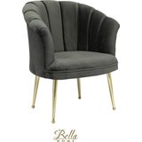 Bella Home Mila - Fauteuil - Velvet - Schelp - Grijs met gouden poten