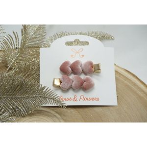 Kleine fluweel hartjes op speldje - Hartjes - Roze - Set van 2 - Kerst - Bows and Flowers