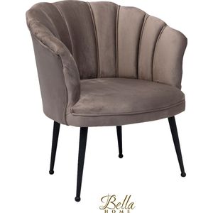 Bella Home Mila - Fauteuil - Velvet - Schelp - Mokka met zwarte poten