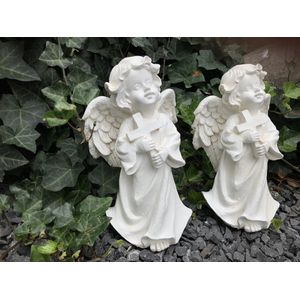 Set engel beelden met kruis, gemaakt van polystone