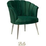 Bella Home Mila - Fauteuil - Velvet - Schelp - Groen met zilveren poten