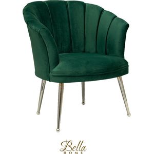 Bella Home Luxe Velvet Schelp Fauteil Mila - Groen / Zilver