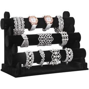 Songmics® Nieuw sieradenrek kledingrek voor horloges armband fluweel armbandstandaard zwart JDS008