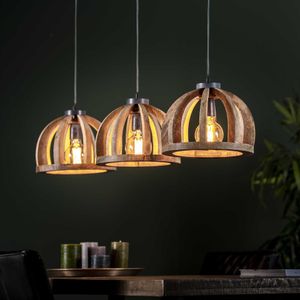 Hoyz - Hanglamp Gebogen houten spijlen - Mangohout - 3 L - 120x30x150