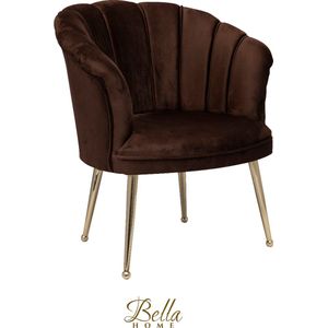 Bella Home Mila - Fauteuil - Velvet - Schelp - Bruin met gouden poten