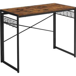 Computertafel, opklapbaar bureau met 8 haken, werkplek, geen gereedschap nodig, industrieel ontwerp, voor thuiskantoor, laptop en PC, vintage bruin-zwart LWD42X