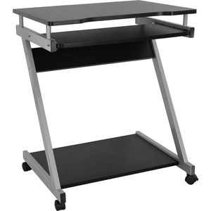 c90 - VASAGLE Bureau, computertafel met 4 wielen, 2 daarvan met remmen, pc-tafel, lichtlopende toetsenbordlade, eenvoudige montage, ruimtebesparende pc-tafel in Z-vorm, zwart, LCD811B