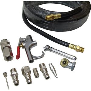 Perslucht set compressor slang 8 meter met euro snelkoppelingen, lucht pistool, autoband vul adapter etc