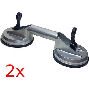 2x Aluminium Dubbele Glasdrager Tegelzuignap - Vacuüm - 100 kg - Handgreep