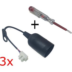 3X Verhuisfitting fitting zwart standaard E27 max 60W + schroevendraaier