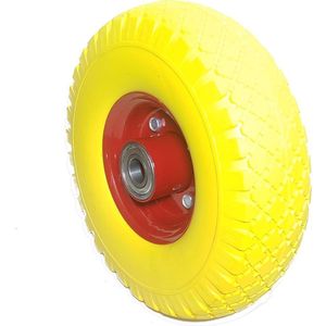 Steekwagenwiel / Bolderkarwiel 300x4 - Anti lek (PU) Metalen Velg, Geel Steekwagenwiel / Bolderkarwiel 300x4 - Anti lek (PU) Metalen Velg, Geel