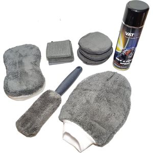 10 Delige Auto schoonmaakset microvezel spons doekjes borstel washandschoen incl Autowax 600ml