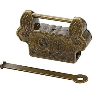 Vintage Style Mini hangslot met sleutel, brons dubbel konijn decoratief slot geschikt voor kofferlade