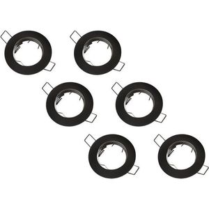 Inbouwspot, Rond, Mat Zwart, 6-Pack