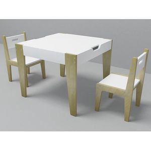 Beboonz Square kindertafel met twee stoeltjes - 1 kindertafel met twee stoeltjes - opbergruimte onder werkblad - omkeerbaar werkblad - krijtgedeelte - vierkante werkblad - knutseltafel