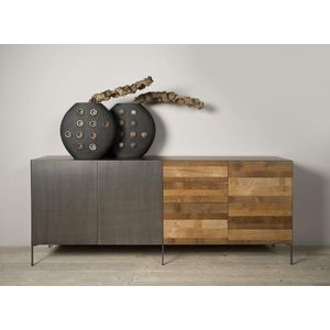 Teakea - Pandora Sideboard | Blauwstaal met Teakhout | 220x45x92