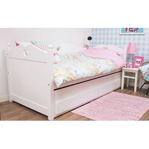 Lilli Furniture - Bedbank met uitschuifbaar logeerbed en 2 lades - inclusief 2 koudschuim matrassen - 90x200cm en 90x190cm - inclusief 2 lattenbodems - wit
