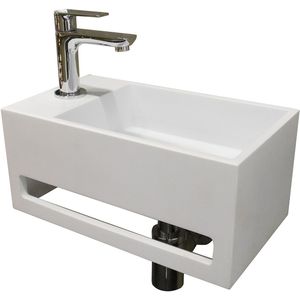 Mueller Solid Surface fontein met handdoekhouder links