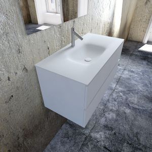 Zaro Valencia Solid Surface badmeubel 100cm mat wit 1 kraangat spoelbak midden