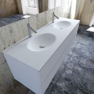 Zaro Sevilla Solid Surface badmeubel 150cm mat wit 2 kraangaten dubbele spoelbak