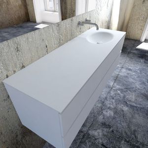 Zaro Sevilla Solid Surface badmeubel 150cm mat wit zonder kraangat spoelbak rechts