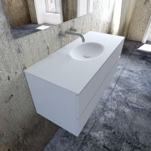 Zaro Sevilla Solid Surface badmeubel 120cm mat wit zonder kraangat spoelbak midden