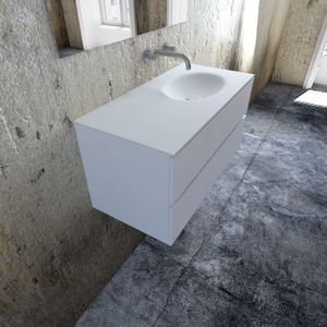 Zaro Sevilla Solid Surface badmeubel 100cm mat wit zonder kraangat spoelbak rechts