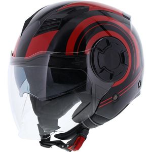 Vito Isola jethelm glans zwart rood M - Scooterhelm & Motorhelm