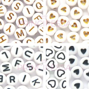 Letterkralen set met hartjes – Unieke mix 450 stuks – Wit/Goud & Wit/Zwart – 7mm kraal – Alfabet kralen – DIY